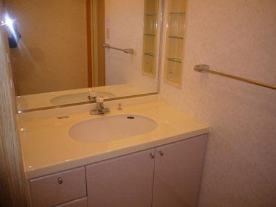 Wash basin, toilet. Washroom