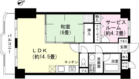 Floor plan. 1LDK + S (storeroom), Price 6.5 million yen, Occupied area 57.75 sq m , Balcony area 6.19 sq m