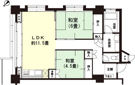 Floor plan. 2LDK, Price 4.9 million yen, Occupied area 61.61 sq m floor plan