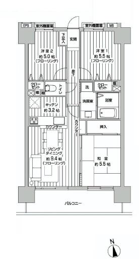 Floor plan. 3LDK, Price 23.8 million yen, Occupied area 64.17 sq m , Clean room is attractive by the balcony area 10.54 sq m new interior renovation completed.
