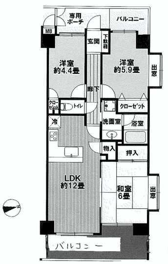 Floor plan. 3LDK, Price 12 million yen, Occupied area 64.06 sq m , Balcony area 10.79 sq m