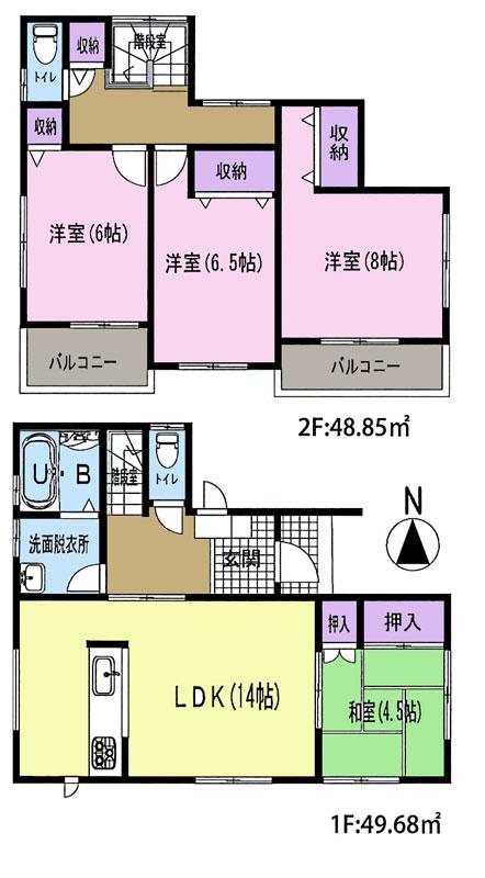 Floor plan. (6 Building), Price 23.8 million yen, 4LDK, Land area 115.98 sq m , Building area 98.53 sq m