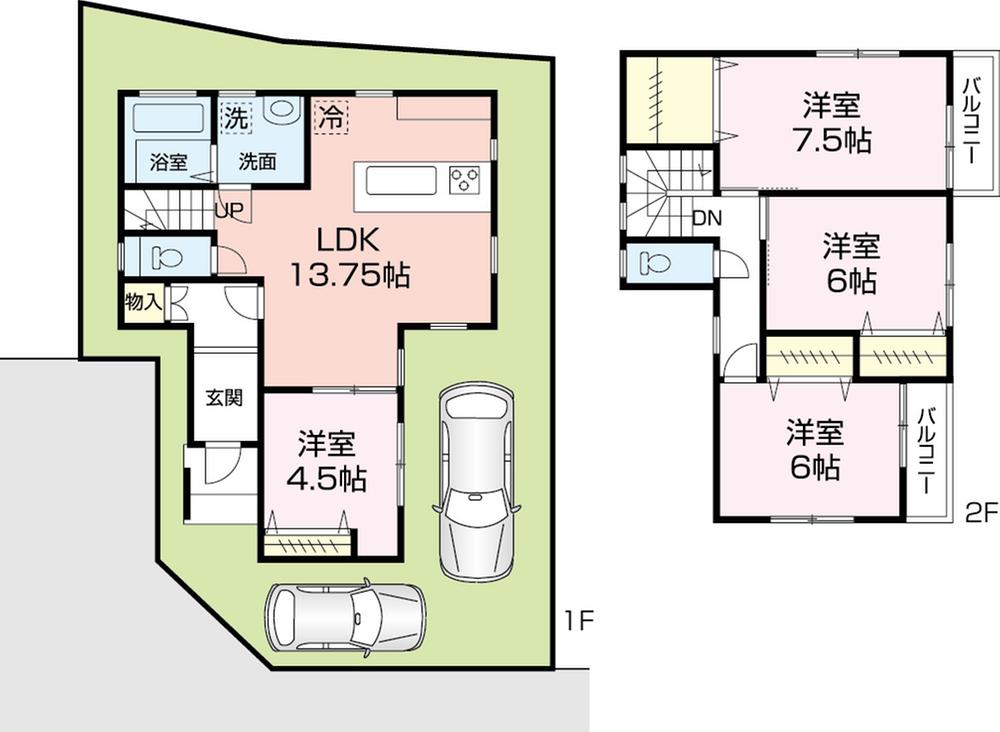Building plan example (NO.5 compartment) Building price 1,363 yen, Building area 95.63 sq m. Building plan example (NO.5 compartment) Building Price