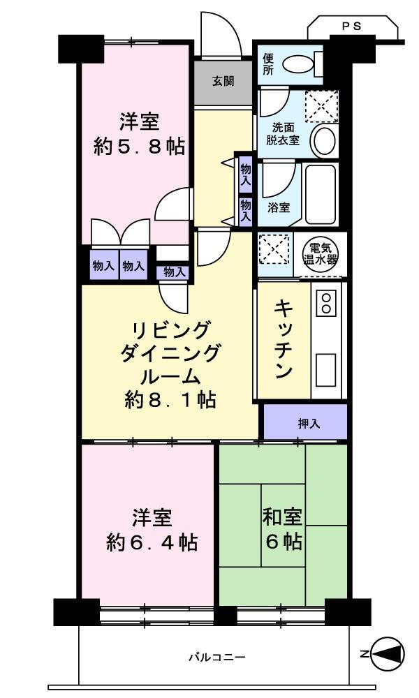 Floor plan. 3LDK, Price 5 million yen, Occupied area 66.81 sq m , Balcony area 6.72 sq m