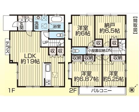 Building plan example (floor plan). Building plan example (No6) 4LDK, Land price 32,800,000 yen (planned), Land area 105 sq m , Building price 14 million yen, Building area 100.19 sq m