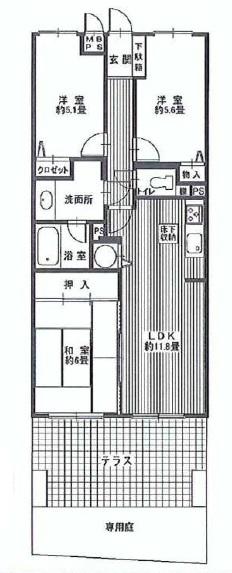 Floor plan. 3LDK, Price 6.2 million yen, Occupied area 64.85 sq m