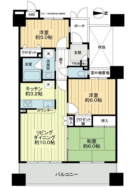 Floor plan. 3LDK, Price 25,800,000 yen, Occupied area 65.02 sq m , Balcony area 11.88 sq m