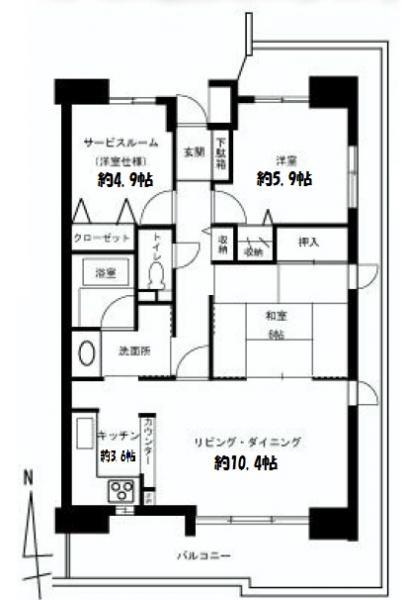 Floor plan. 2LDK+S, Price 22,800,000 yen, Occupied area 70.19 sq m , Balcony area 26.64 sq m southeast angle room! Large L-shaped balcony!