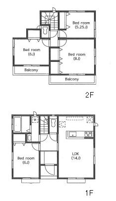 Floor plan. (E Building), Price 27,900,000 yen, 4LDK, Land area 105.48 sq m , Building area 92.32 sq m