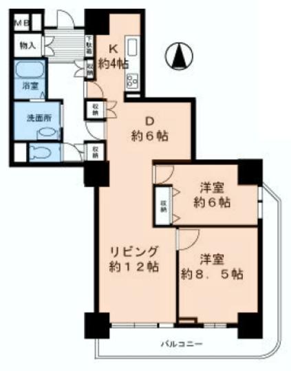 Floor plan. 2LDK, Price 25,550,000 yen, Occupied area 85.73 sq m , Balcony area 16.59 sq m