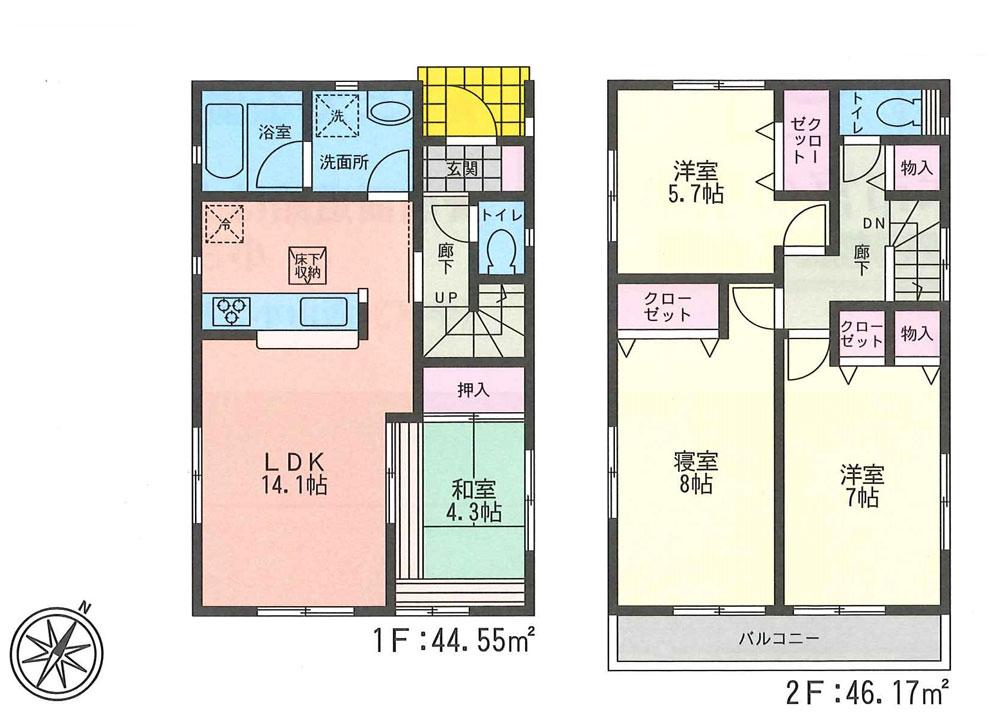 Floor plan. (1 Building), Price 20.8 million yen, 4LDK, Land area 109.74 sq m , Building area 90.72 sq m