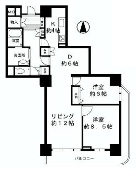 Floor plan. 2LDK, Price 25,550,000 yen, Occupied area 85.73 sq m , Balcony area 16.59 sq m