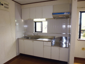 Kitchen. Two-burner gas stove is installed Friendly Kitchen