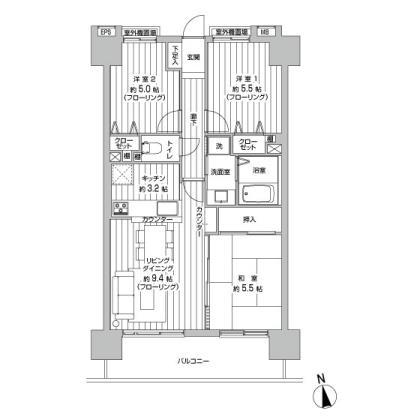 Floor plan. 3LDK, Price 23.8 million yen, Occupied area 64.17 sq m , Balcony area 10.54 sq m