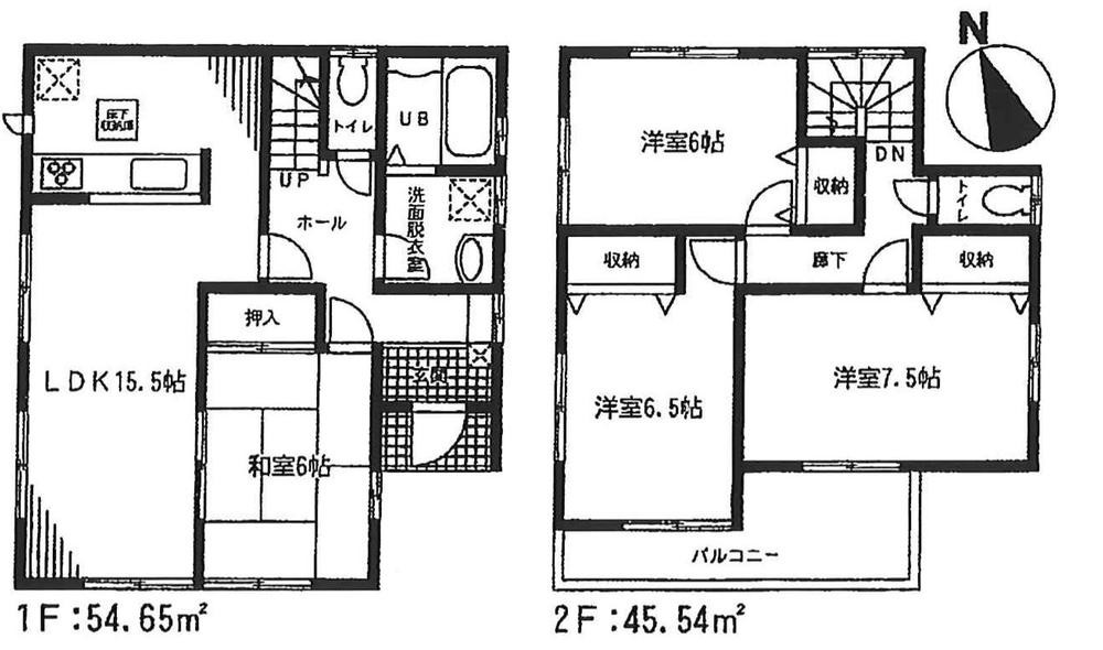 Floor plan. (Building 2), Price 24,800,000 yen, 4LDK, Land area 126.64 sq m , Building area 100.19 sq m