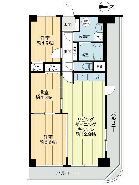Floor plan. 3LDK, Price 11.8 million yen, Footprint 61.6 sq m , Balcony area 17.38 sq m