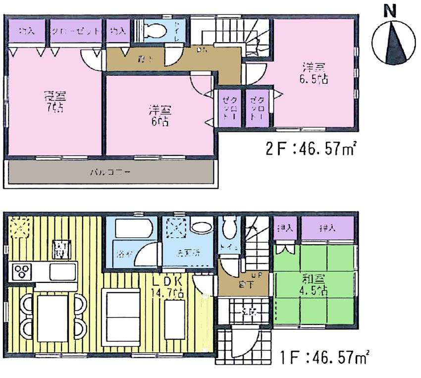 Floor plan. (Building 2), Price 22,800,000 yen, 4LDK, Land area 148.78 sq m , Building area 93.14 sq m