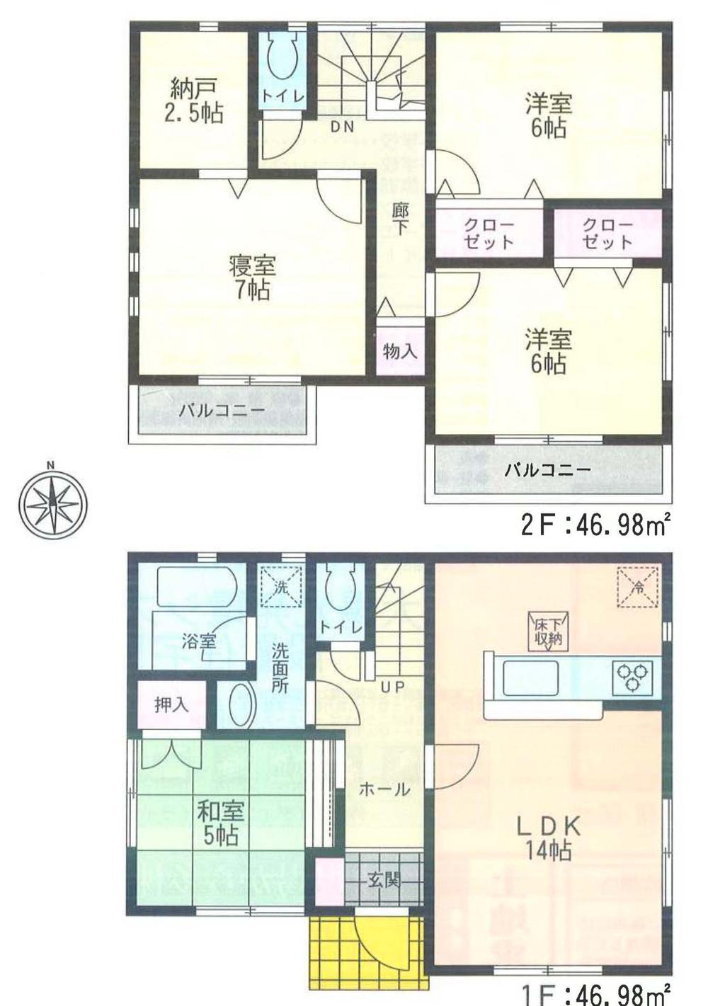 Floor plan. (3 ●), Price 22,300,000 yen, 4LDK, Land area 124.72 sq m , Building area 93.96 sq m