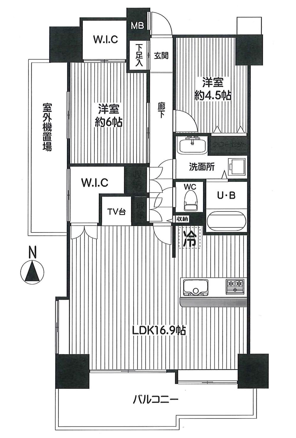 Floor plan. 2LDK, Price 22,800,000 yen, Occupied area 66.31 sq m , Balcony area 9.93 sq m