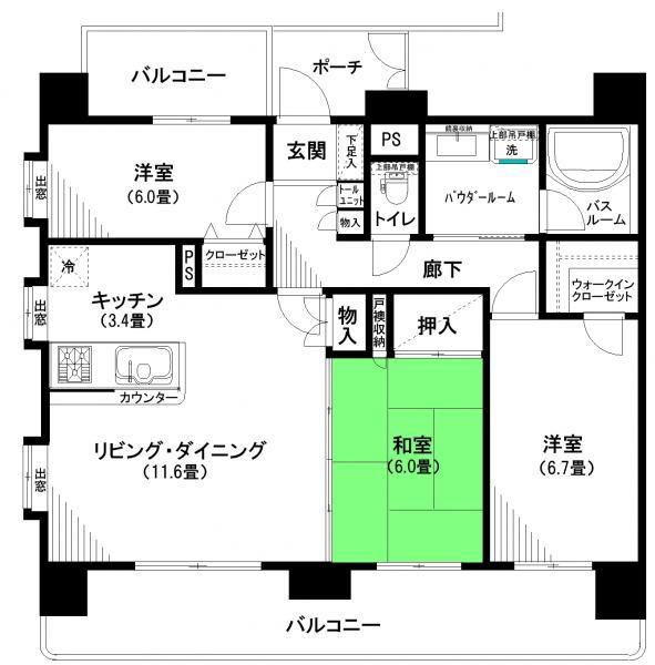 Floor plan. 3LDK, Price 26,800,000 yen, Footprint 77.1 sq m , Balcony area 25.12 sq m