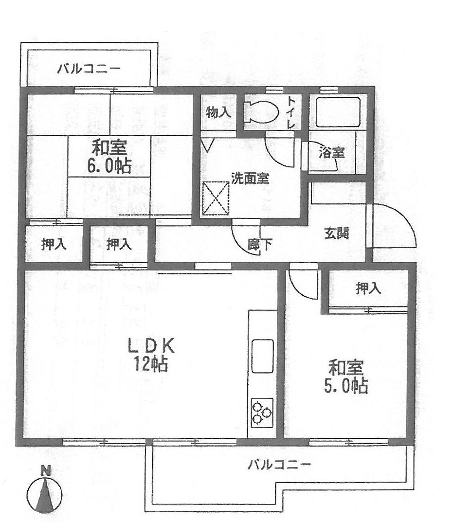 Floor plan. 2LDK, Price 5.8 million yen, Occupied area 54.38 sq m , Balcony area 8.8 sq m