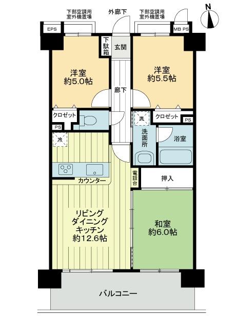 Floor plan. 3LDK, Price 23.8 million yen, Occupied area 64.17 sq m , Balcony area 10.54 sq m