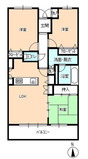 Floor plan. 3LDK, Price 21,800,000 yen, Footprint 75.6 sq m , Balcony area 14 sq m