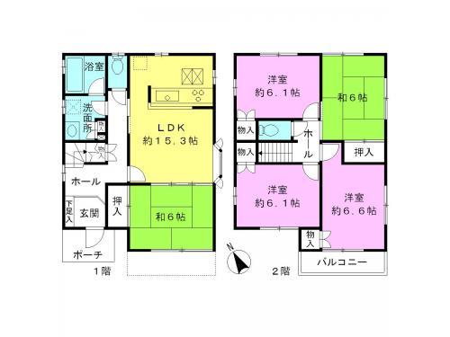 Floor plan. 17.8 million yen, 5LDK, Land area 165.34 sq m , Building area 102.3 sq m