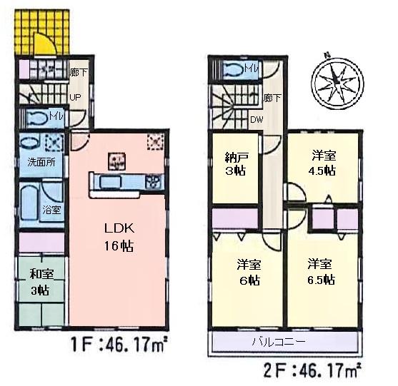 Floor plan. (1 Building), Price 22,800,000 yen, 4LDK+S, Land area 117.76 sq m , Building area 92.34 sq m