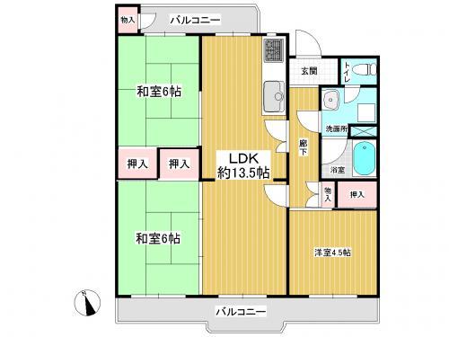 Floor plan. 3LDK, Price 11.8 million yen, Occupied area 68.62 sq m , Balcony area 13.42 sq m
