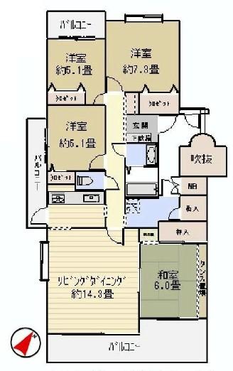 Floor plan. 4LDK, Price 15.8 million yen, Footprint 97.9 sq m , Balcony area 22.05 sq m