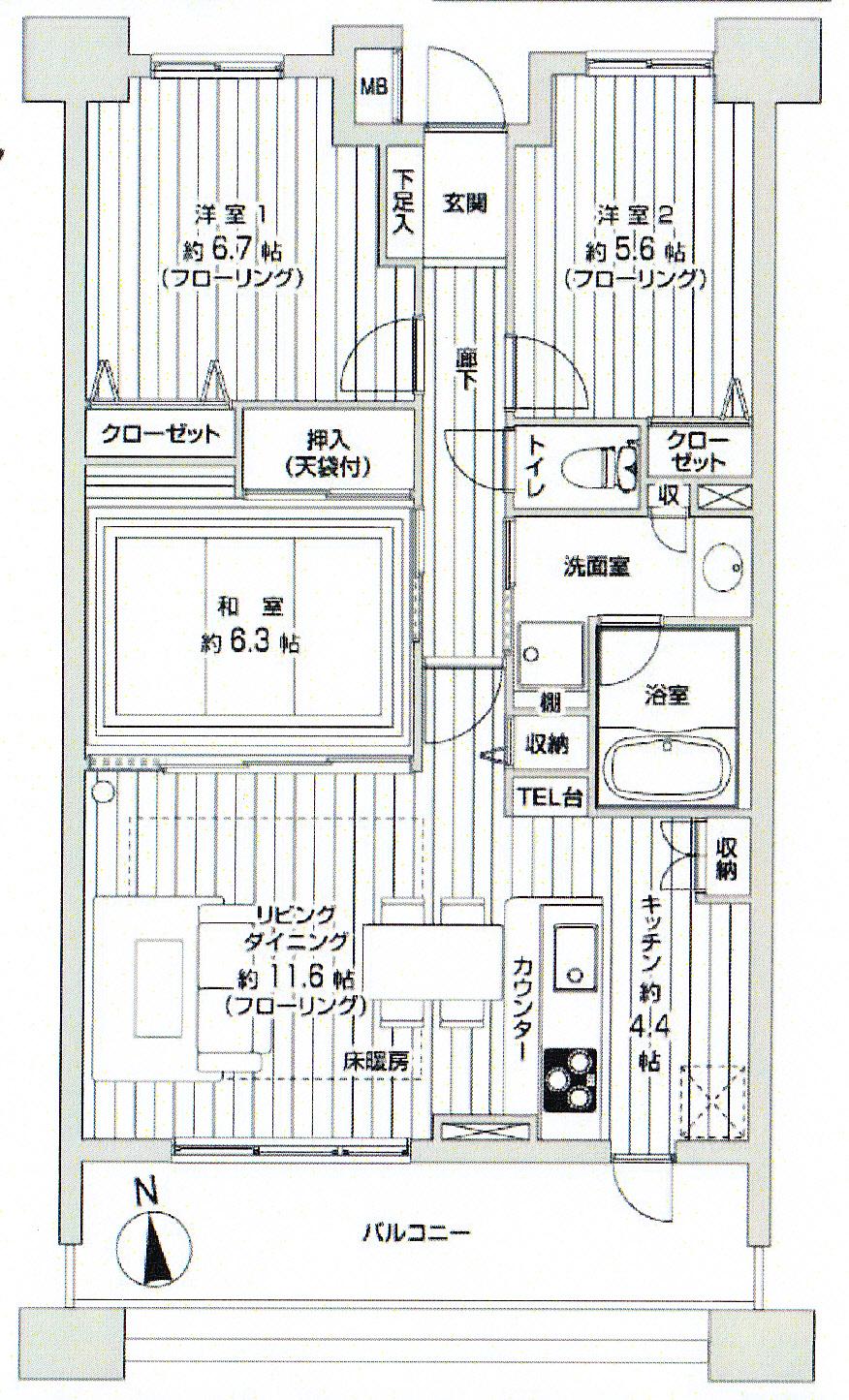 Floor plan. 3LDK, Price 22,900,000 yen, Footprint 75.6 sq m , Balcony area 14 sq m