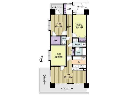 Floor plan. 3LDK, Price 22,700,000 yen, Occupied area 72.75 sq m , Balcony area 20.56 sq m