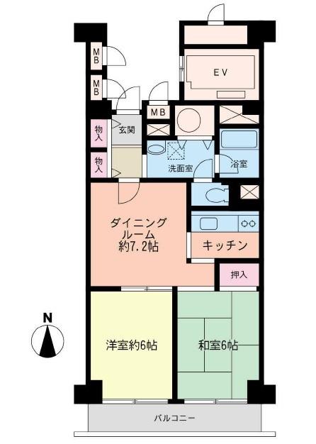 Floor plan. 2DK, Price 6.9 million yen, Occupied area 53.43 sq m , Balcony area 5.6 sq m