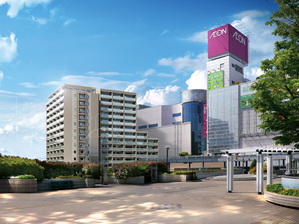 Buildings and facilities. Life convenience to gain access to what you need around. And vitality of the city, which spread from the front of the station, Green peace is decorate the living birth to the "center of town". (Exterior - Rendering / To those that caused draw on the basis of the drawings in a composite of local peripheral photo (May 2013 shooting) (some have the image processing) actual and somewhat different. still, Part of the peripheral building is represented by a white line. still, Planting does not indicate a specific season)
