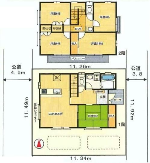 Floor plan. 39,800,000 yen, 5LDK+S, Land area 134.14 sq m , Building area 114.27 sq m