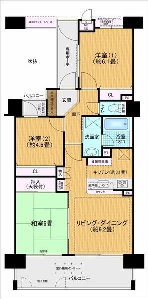 Floor plan. 3LDK, Price 16.8 million yen, Occupied area 65.84 sq m , Balcony area 4.33 sq m