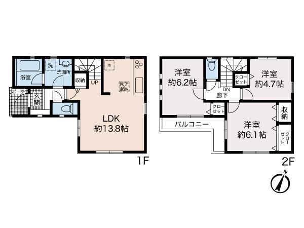Floor plan. (1 Building), Price 27,800,000 yen, 3LDK, Land area 94.89 sq m , Building area 74.92 sq m