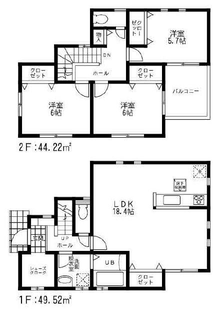 Floor plan. (Hayakawa 3 Building), Price 28.8 million yen, 3LDK, Land area 102.14 sq m , Building area 93.74 sq m