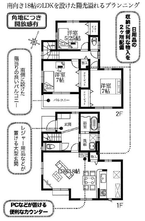Floor plan. (Ayase Oue 1 Building), Price 31,800,000 yen, 3LDK, Land area 94.95 sq m , Building area 93.56 sq m