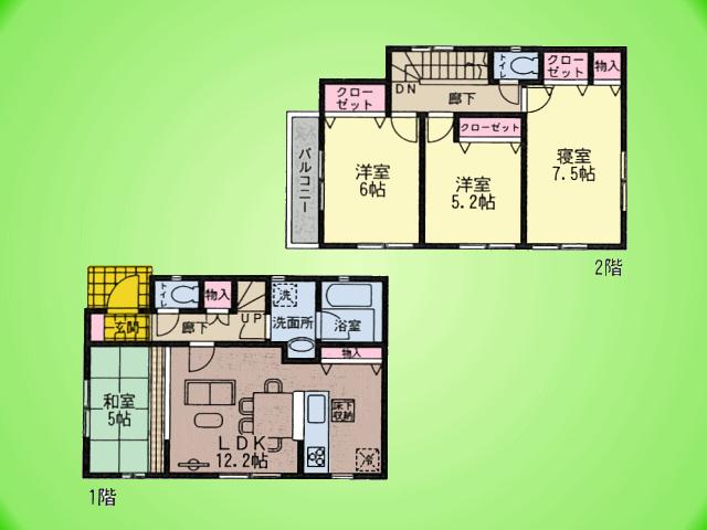 Floor plan. (5 Building), Price 23 million yen, 4LDK, Land area 100.28 sq m , Building area 84.24 sq m