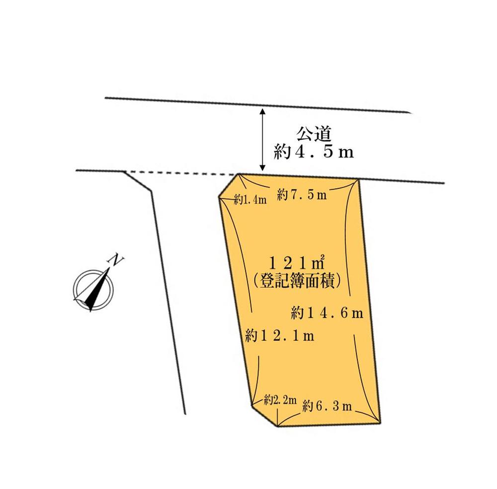 Compartment figure. Land price 12.5 million yen, Land area 121 sq m northwest side of the road Width 4.5m on public roads