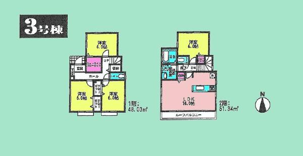 Floor plan. (3 Building), Price 26,300,000 yen, 4LDK, Land area 132.36 sq m , Building area 99.37 sq m