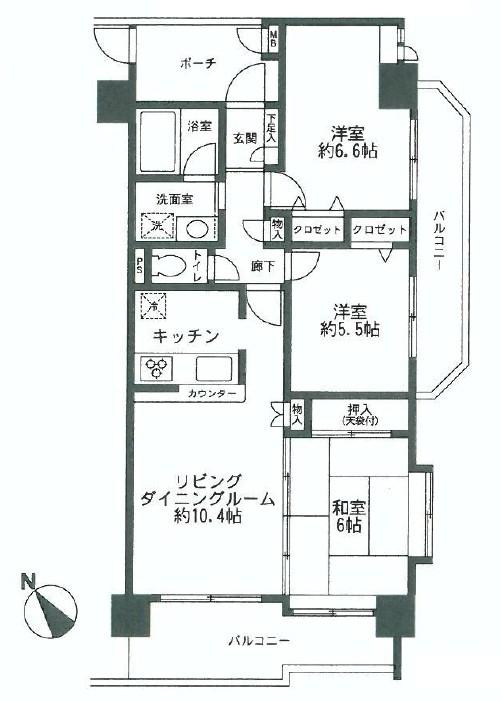 Floor plan. 3LDK, Price 15.8 million yen, Occupied area 68.34 sq m , Balcony area 20.5 sq m
