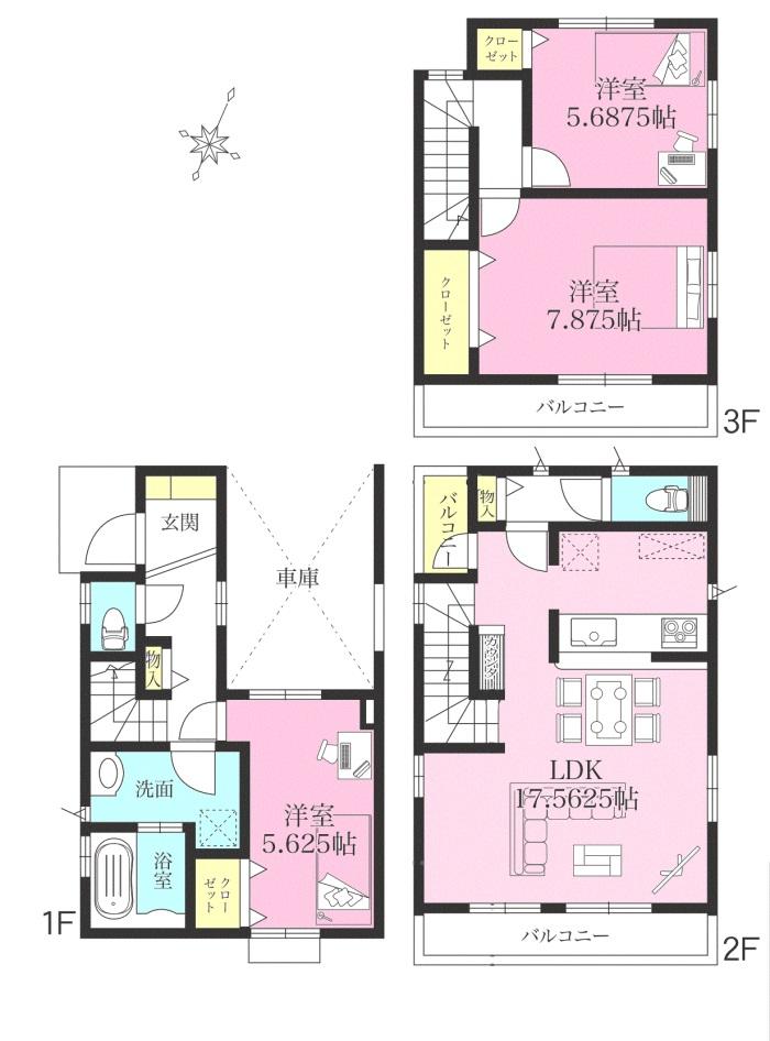Floor plan. 25,800,000 yen, 3LDK, Land area 91.41 sq m , Building area 104.01 sq m