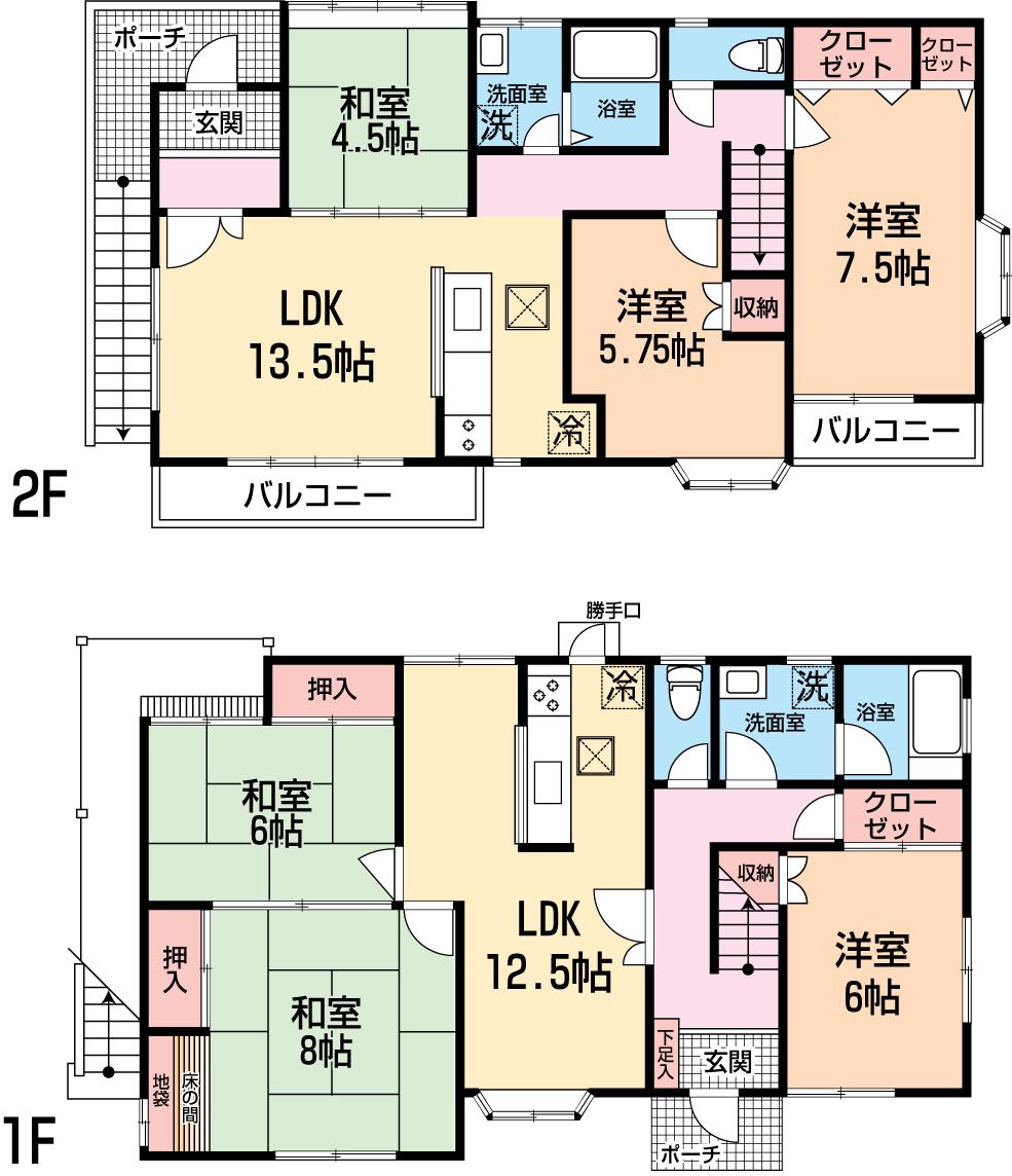 Floor plan. 45,800,000 yen, 6LLDDKK, Land area 184.55 sq m , Building area 149.05 sq m
