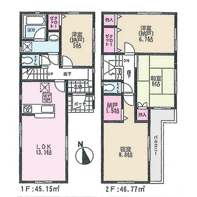 Floor plan. (1 Building), Price 27,800,000 yen, 2LDK+2S, Land area 83.8 sq m , Building area 91.92 sq m