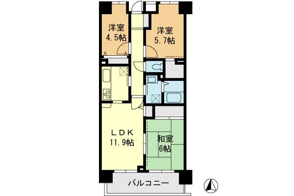 Floor plan. 3LDK, Price 15,950,000 yen, Footprint 62.4 sq m , Balcony area 7.75 sq m