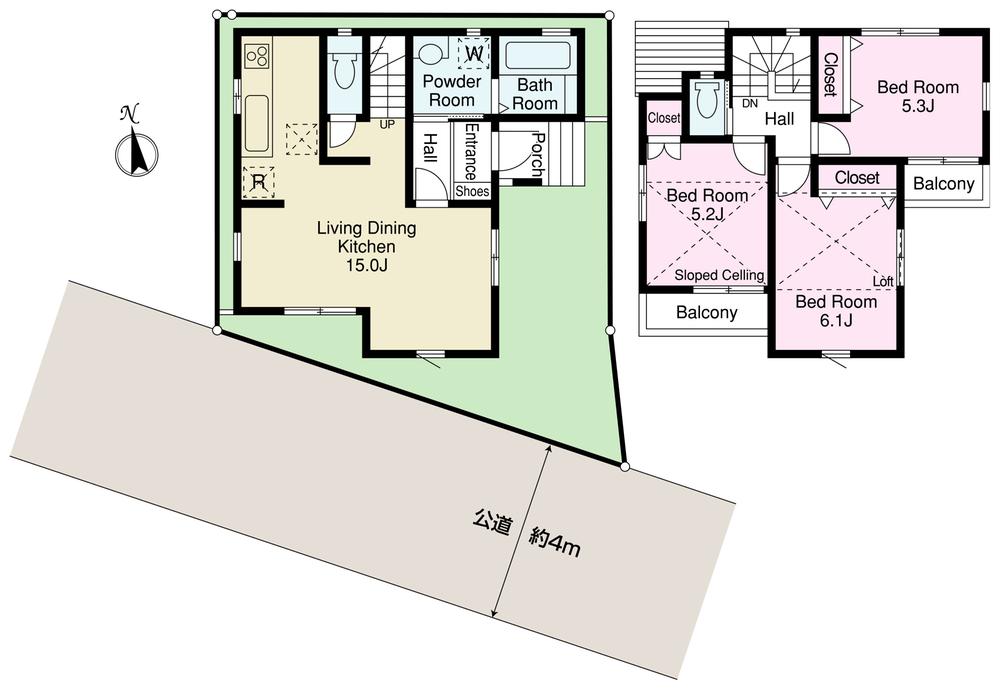 Floor plan. 32,800,000 yen, 3LDK, Land area 70.7 sq m , Building area 74.52 sq m is a very easy-to-use floor plan. Emphasizing the day of the first floor living room, Storage is also abundant. On the second floor there is a large loft. 