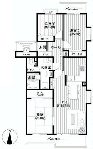 Floor plan. 3LDK, Price 15.9 million yen, Occupied area 80.35 sq m , Balcony area 11.26 sq m
